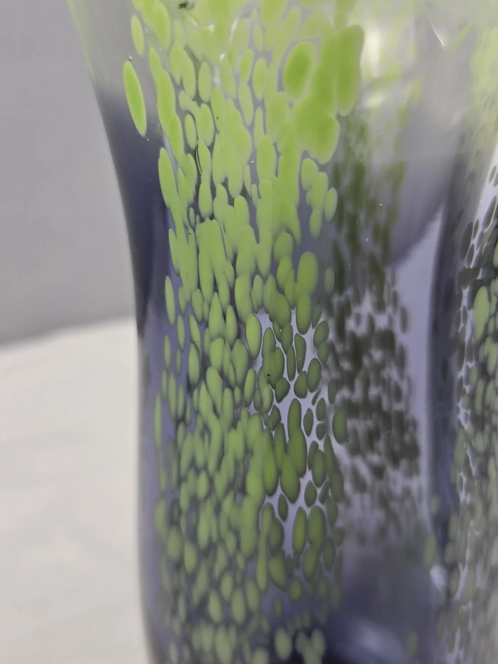 Vintage Teleflora Art Glass Vases Pair Chartreuse Green Purple Spatter